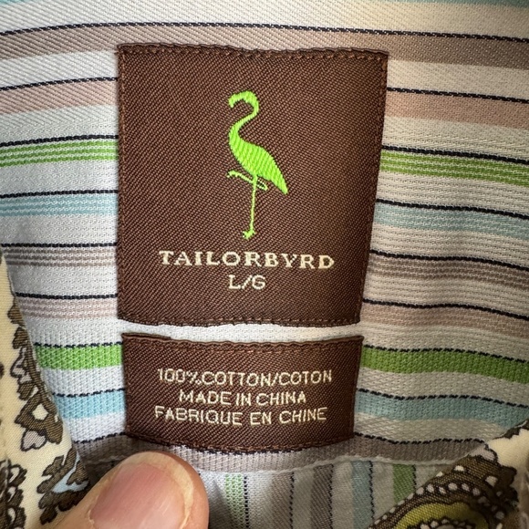TailorByrd Men's L Multicolor Striped‎ Long Sleeve Casual Dress Shirt Flip Cuff - Picture 2 of 14